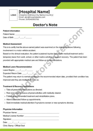 Doctors Note for Car Accident
