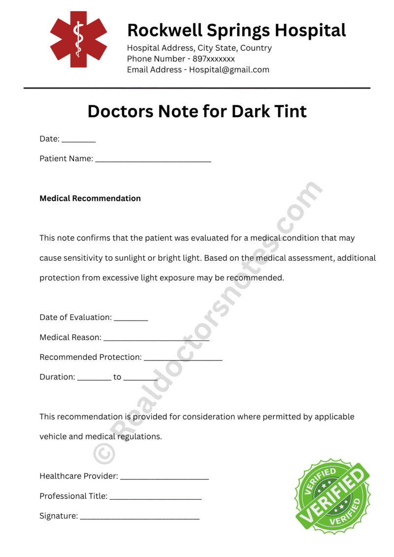 Doctors Note for Dark Tint