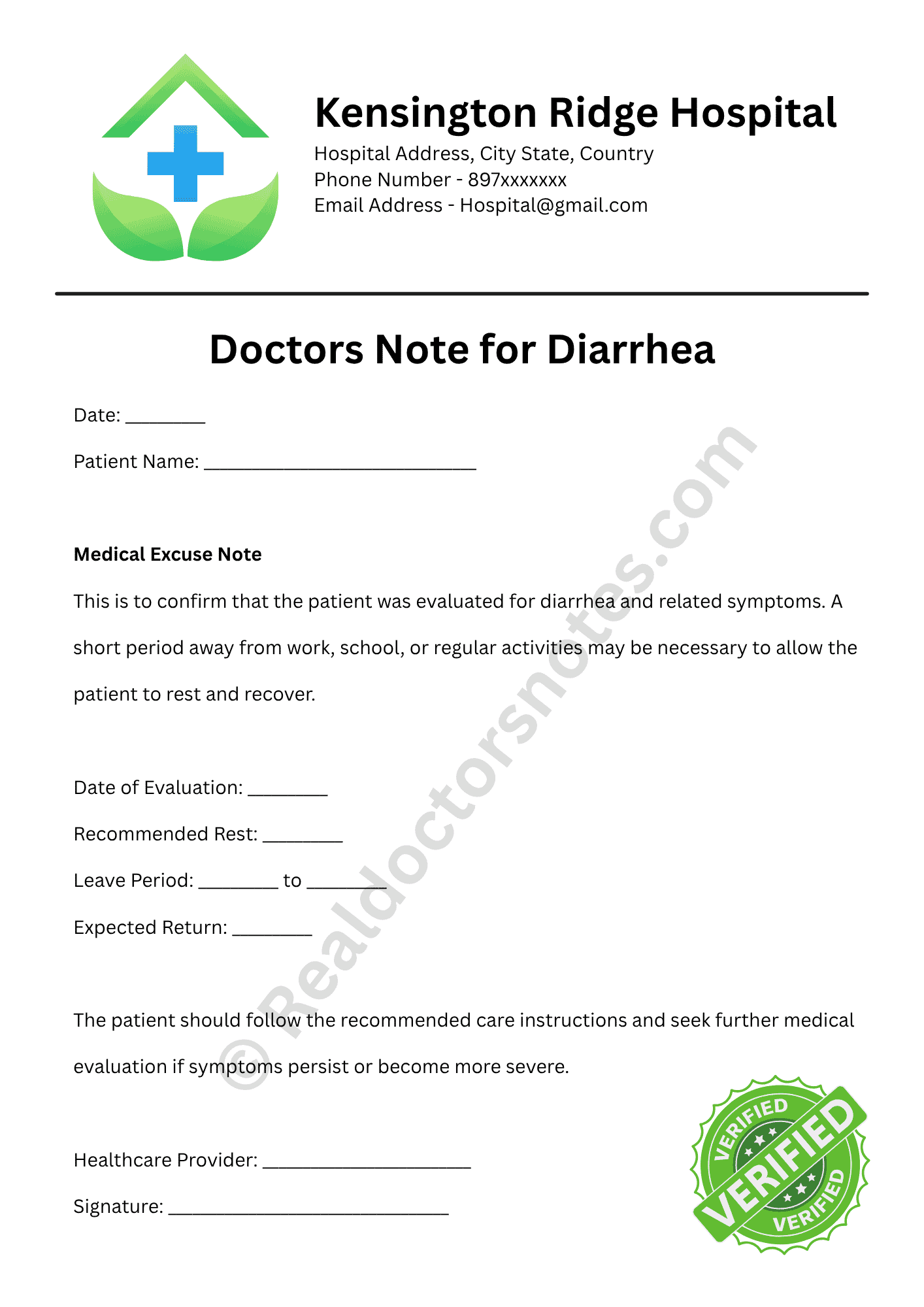 Doctors Note for Diarrhea