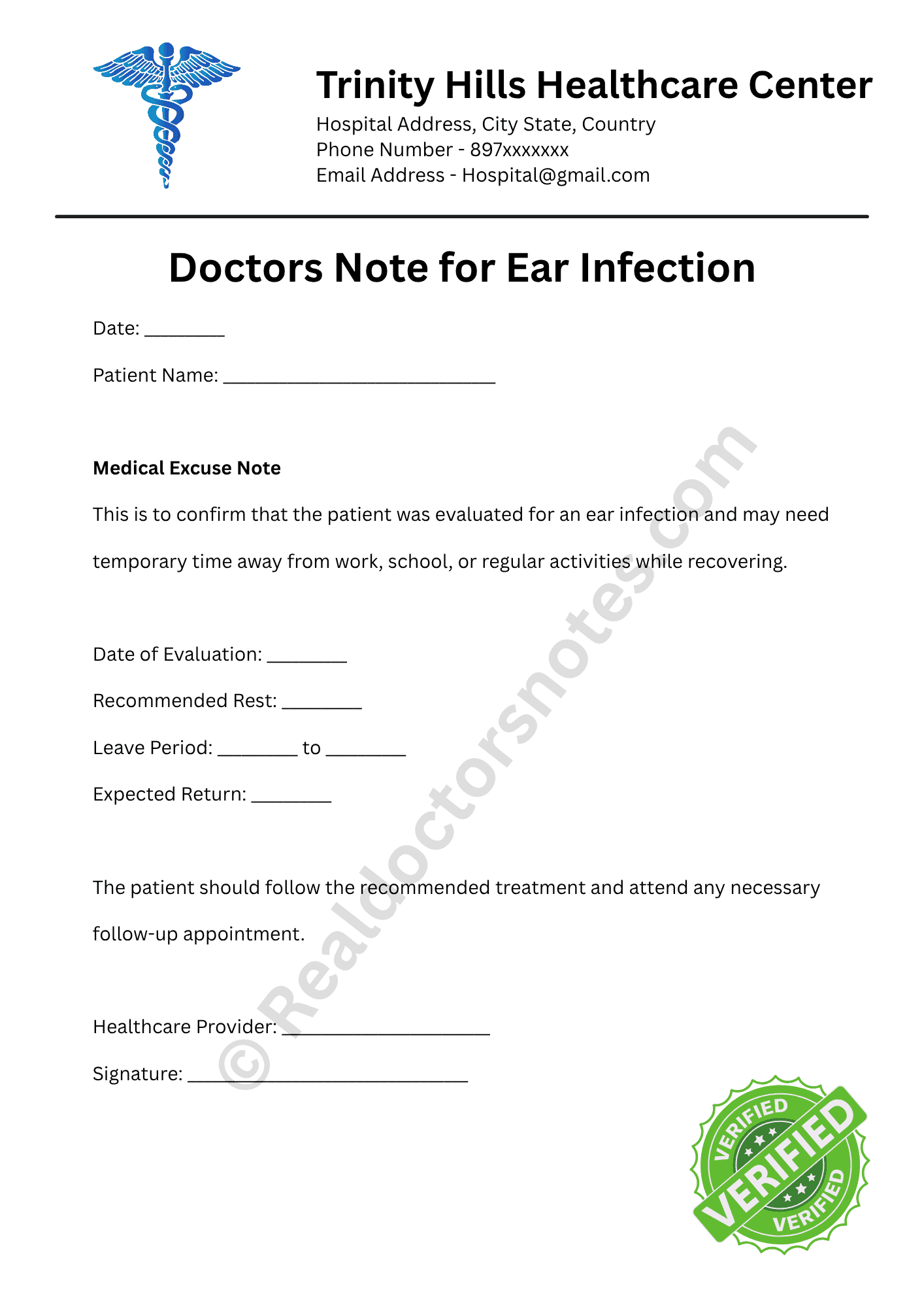 Doctors Note for Ear Infection