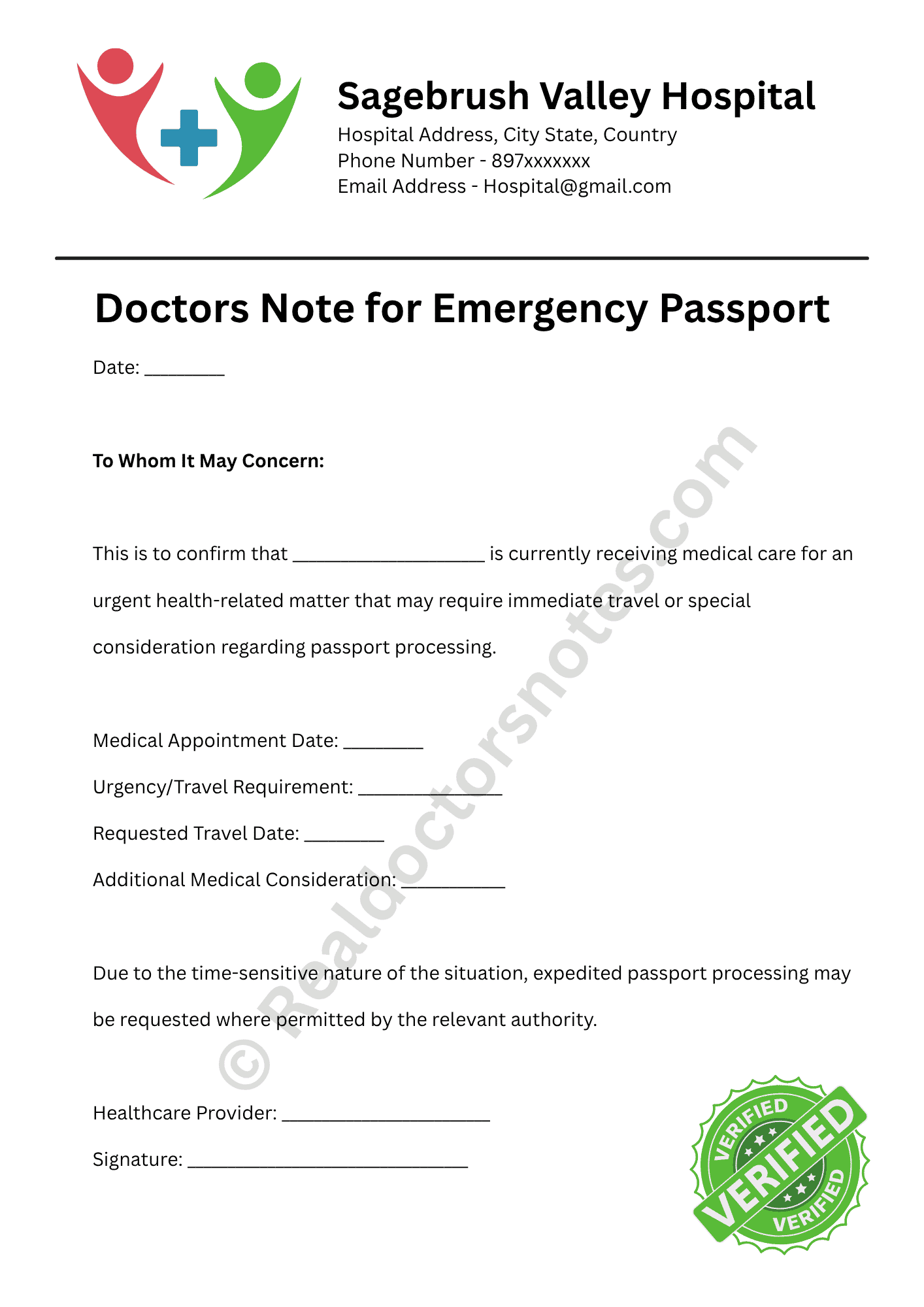 Doctors Note for Emergency Passport