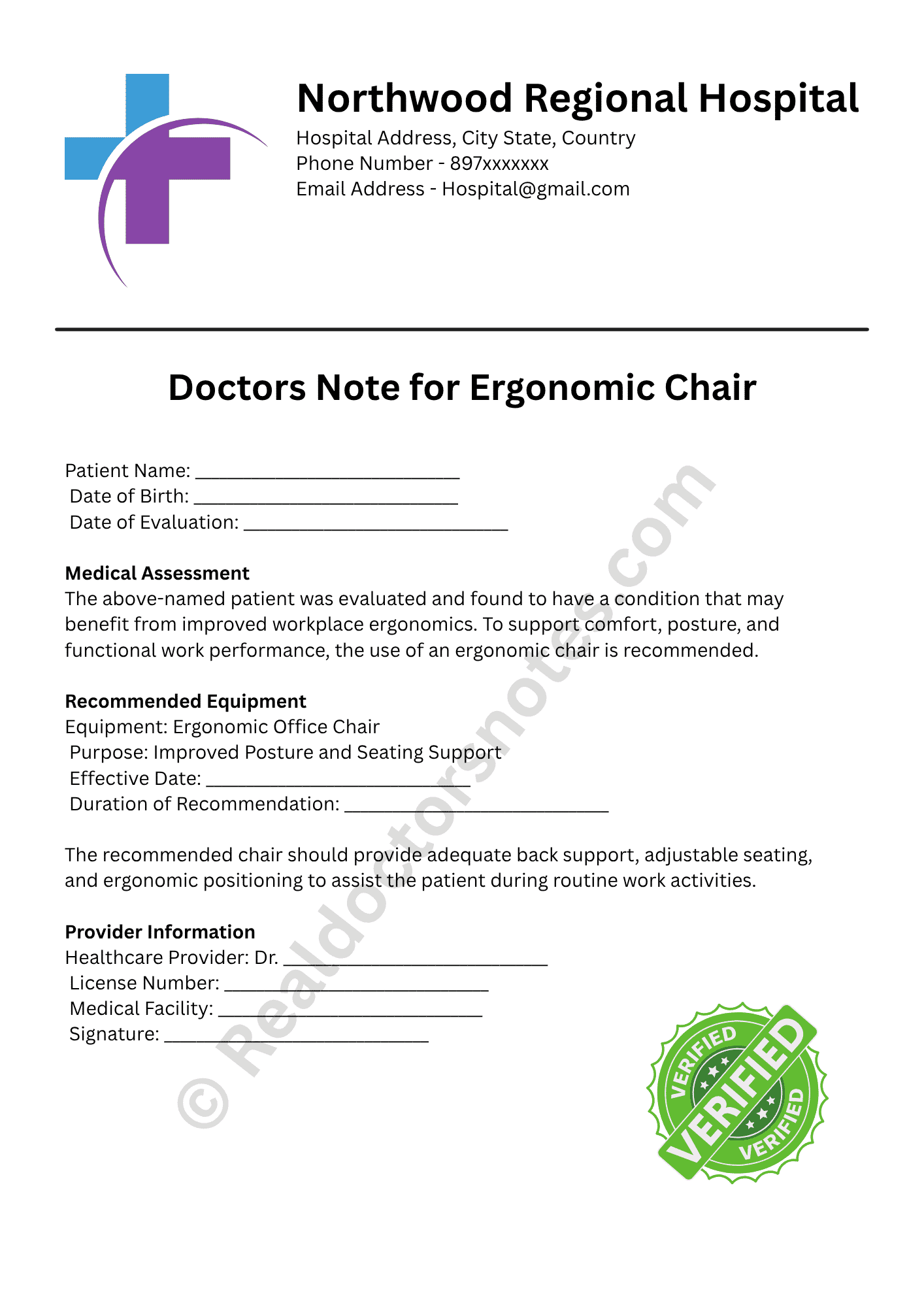 Doctors Note for Ergonomic Chair