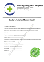 Doctors Note for Mental Health Doctors Note for Mental Health
