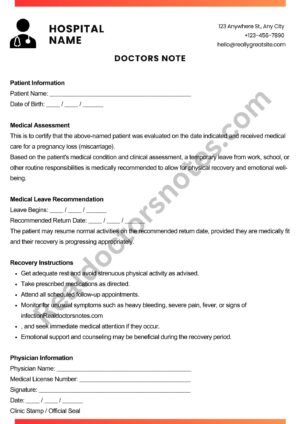 Doctor’s Note for Miscarriage
