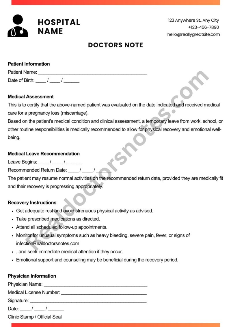 Doctor’s Note for Miscarriage