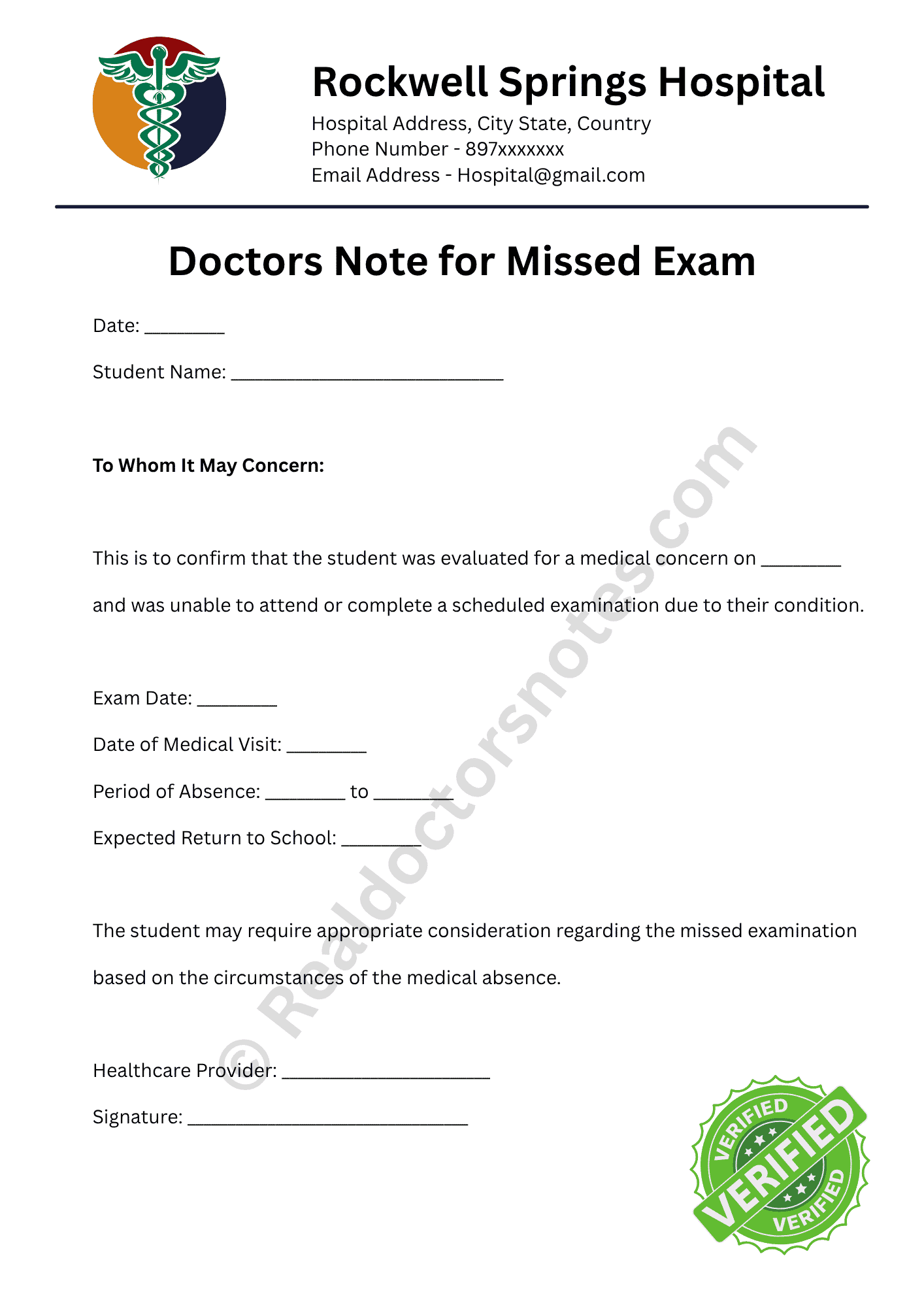 Doctors Note for Missed Exam