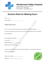 Doctors Note for Missing Court Doctors Note for Missing Court