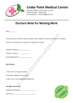Doctors Note for Missing Work Doctors Note for Missing Work