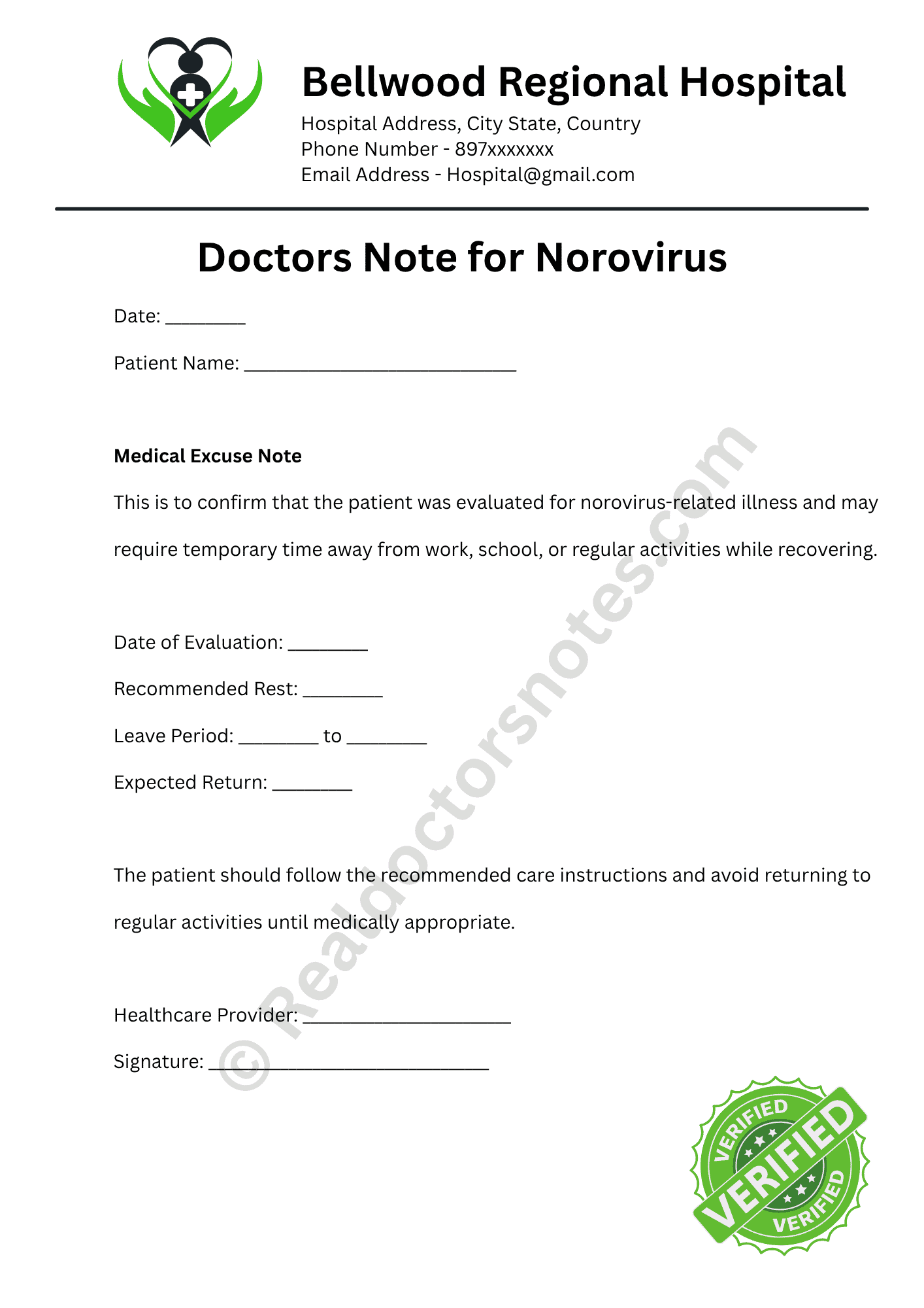 Doctors Note for Norovirus