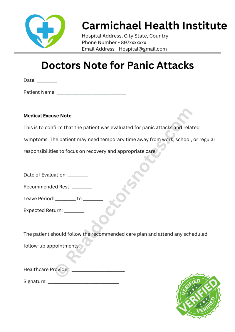 Doctors Note for Panic Attacks Doctors Note for Panic Attacks