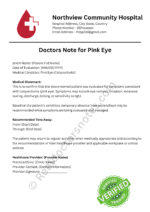 Doctors Note for Pink Eye Doctors Note for Pink Eye