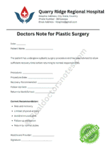 Doctors Note for Plastic Surgery Doctors Note for Plastic Surgery