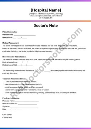 Doctors Note for Pneumonia