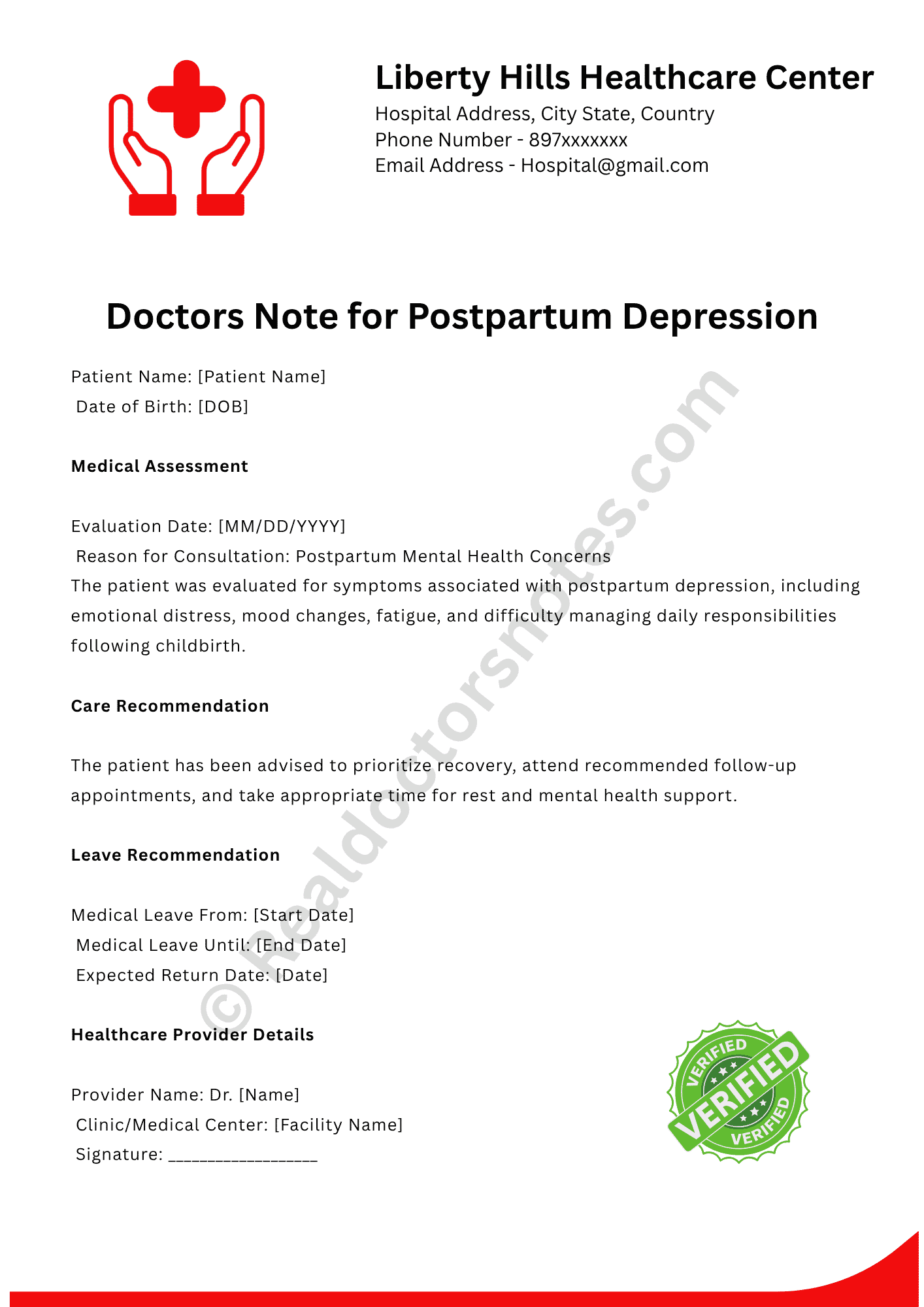 Doctors Note for Postpartum Depression