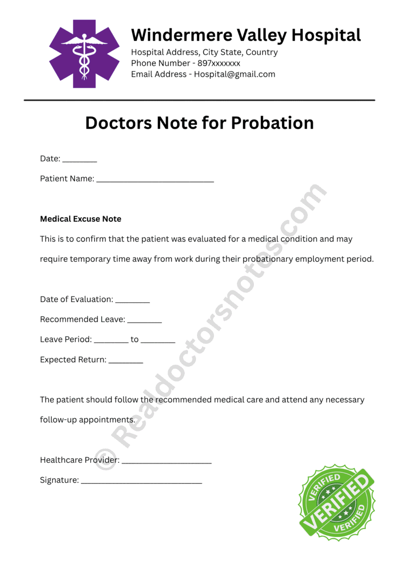 Doctors Note for Probation Doctors Note for Probation