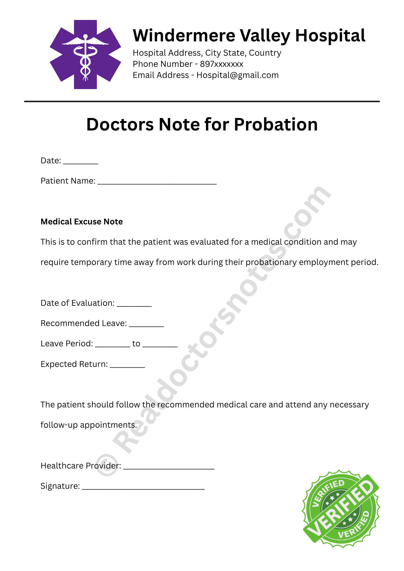 Doctors Note for Probation