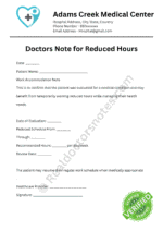 Doctors Note for Reduced Hours Doctors Note for Reduced Hours