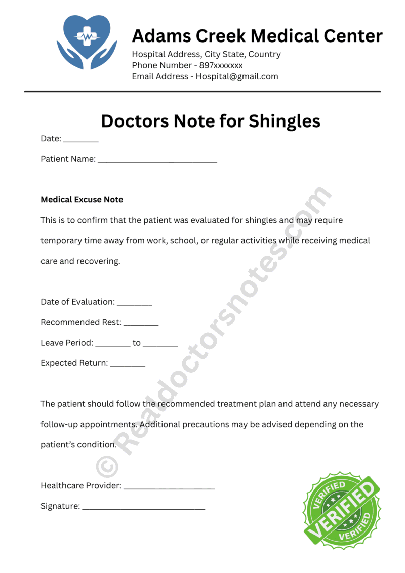 Doctors Note for Shingles Doctors Note for Shingles