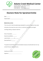 Doctors Note for Sprained Ankle Doctors Note for Sprained Ankle