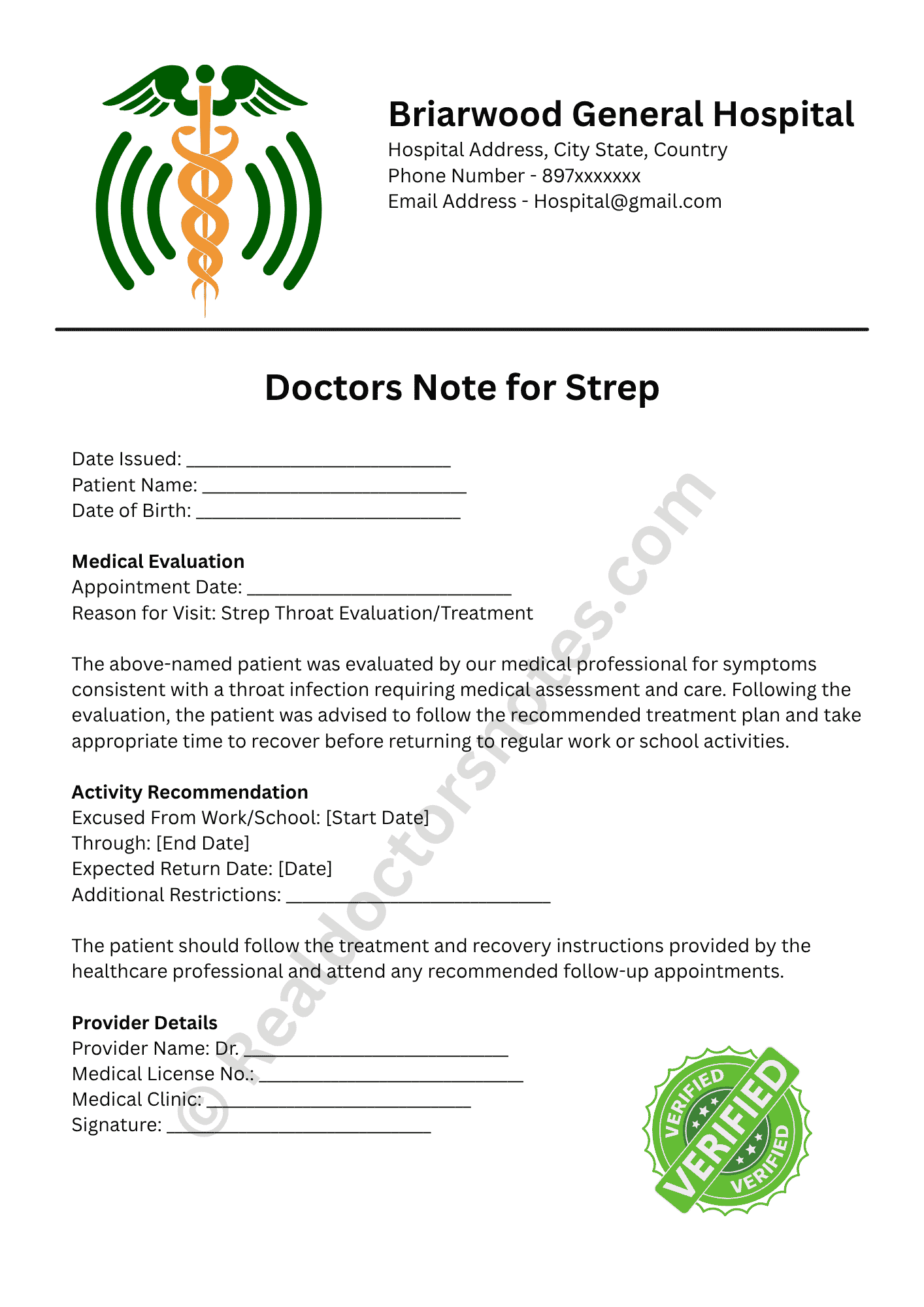 Doctors Note for Strep