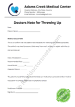 Doctors Note for Throwing Up Doctors Note for Throwing Up
