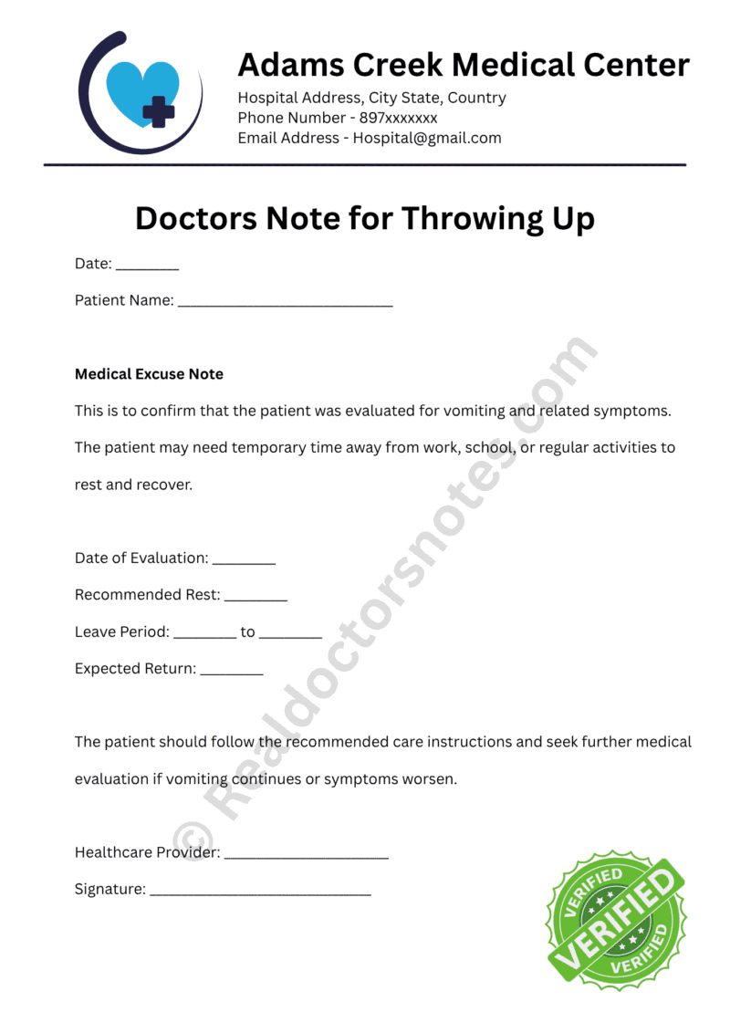 Doctors Note for Throwing Up Doctors Note for Throwing Up