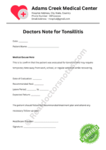 Doctors Note for Tonsillitis Doctors Note for Tonsillitis
