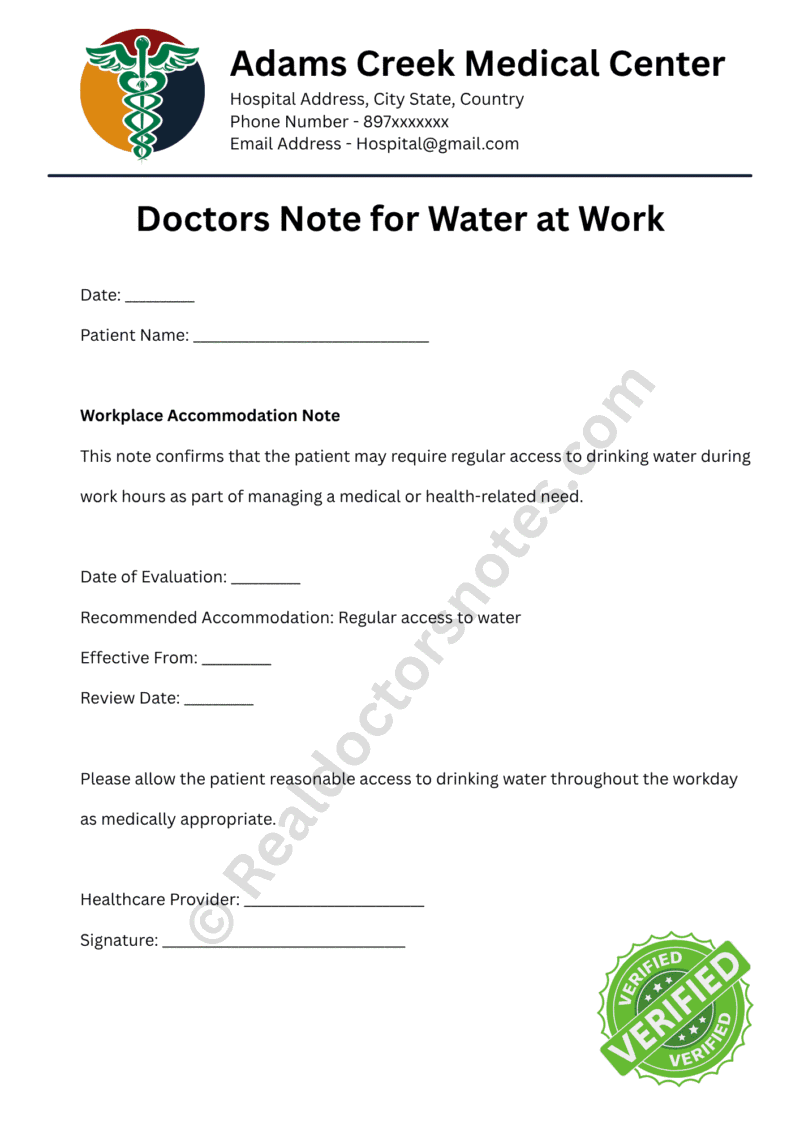 Doctors Note for Water at Work Doctors Note for Water at Work