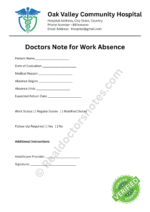 Doctors Note for Work Absence Doctors Note for Work Absence