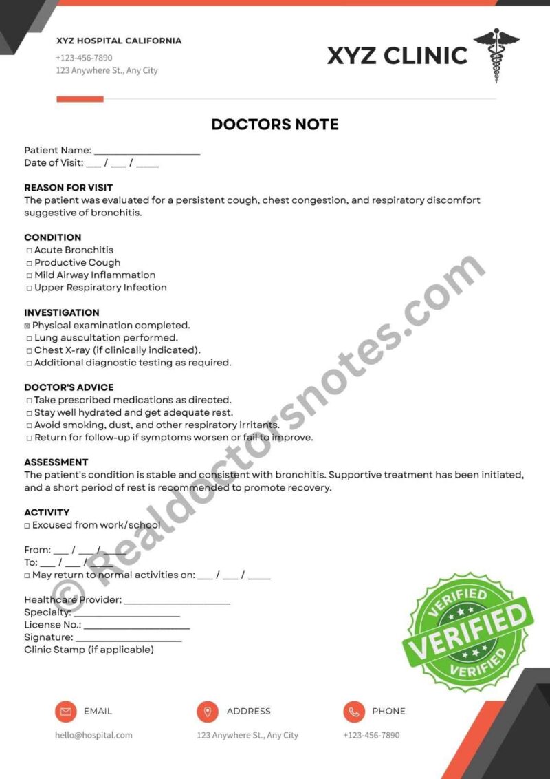Doctors Note for bronchitis