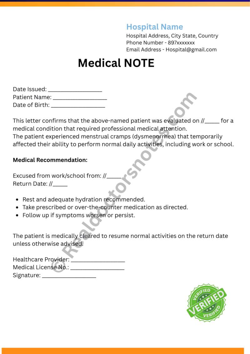 Doctor's Note for period cramps