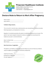 Doctors Note to Return to Work After Pregnancy Doctors Note to Return to Work After Pregnancy