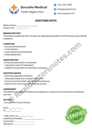 Doctors Note for vomiting
