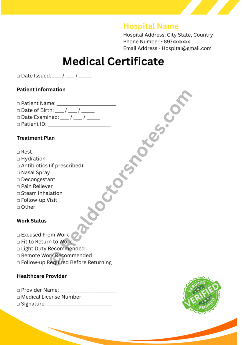 Medical Excuse Note for Sinus Infection