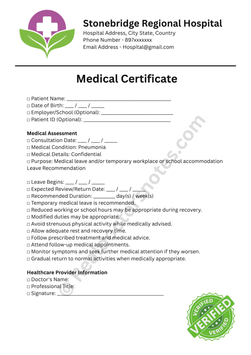 Medical Leave for Pneumonia