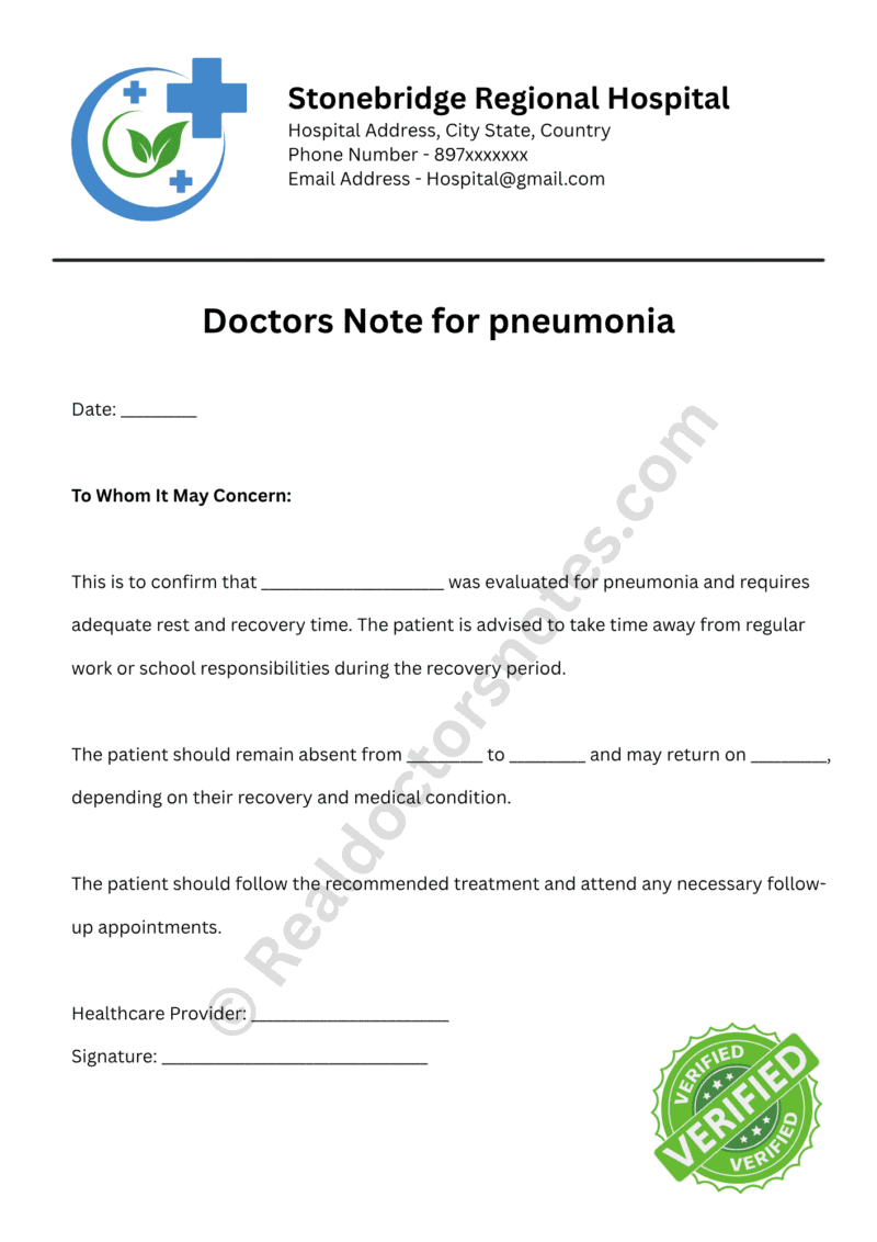Pneumonia Medical Certificate