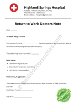 Return to Work Doctors Note Return to Work Doctors Note