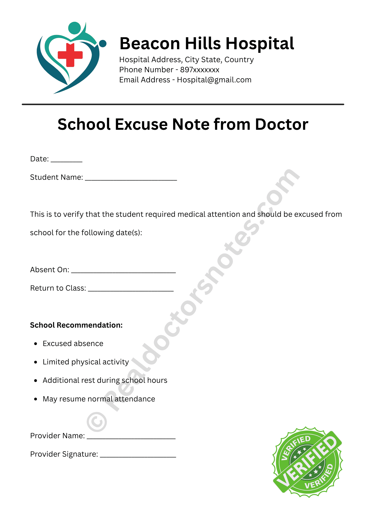 School Excuse Note from Doctor