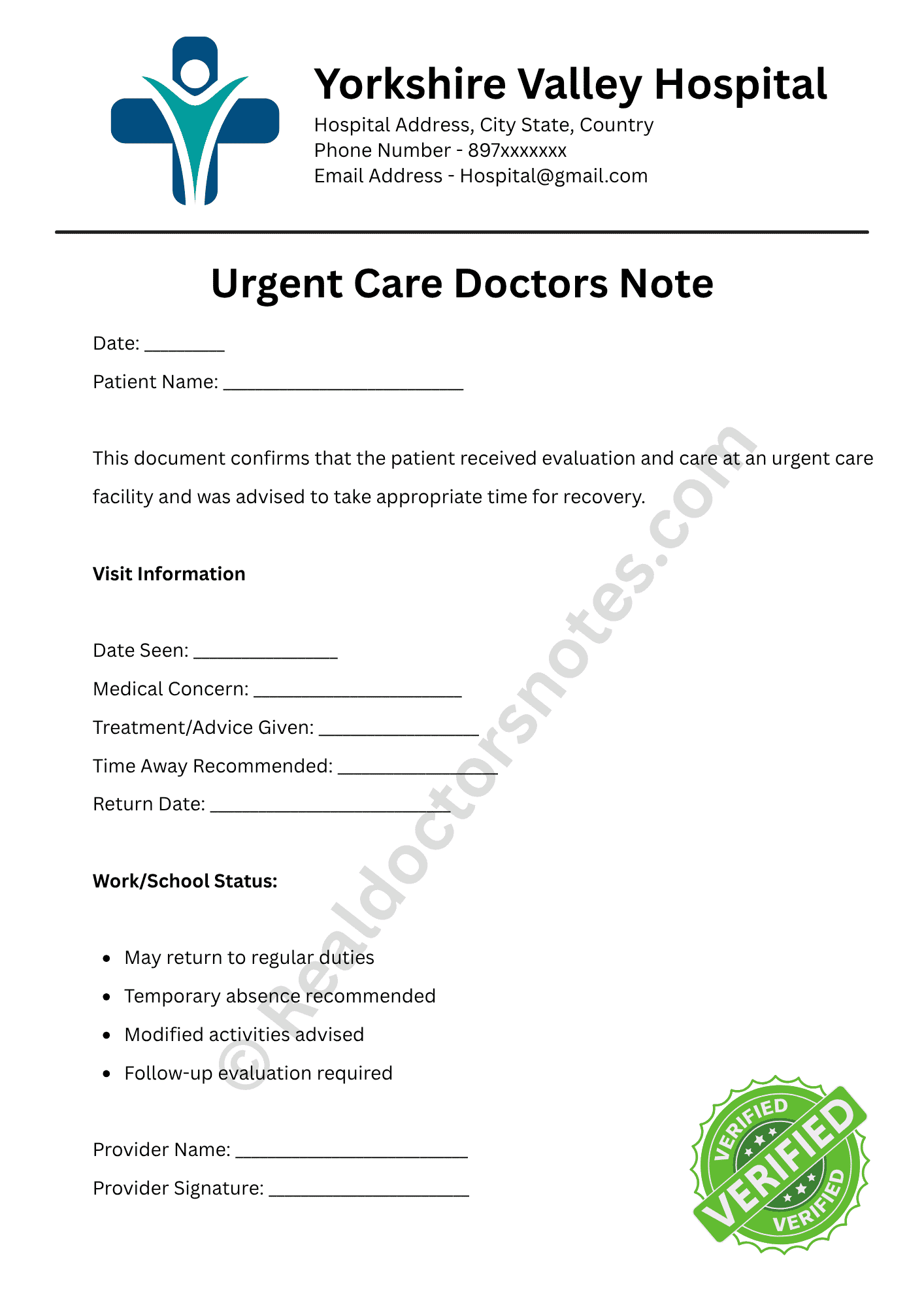 Urgent Care Doctors Note