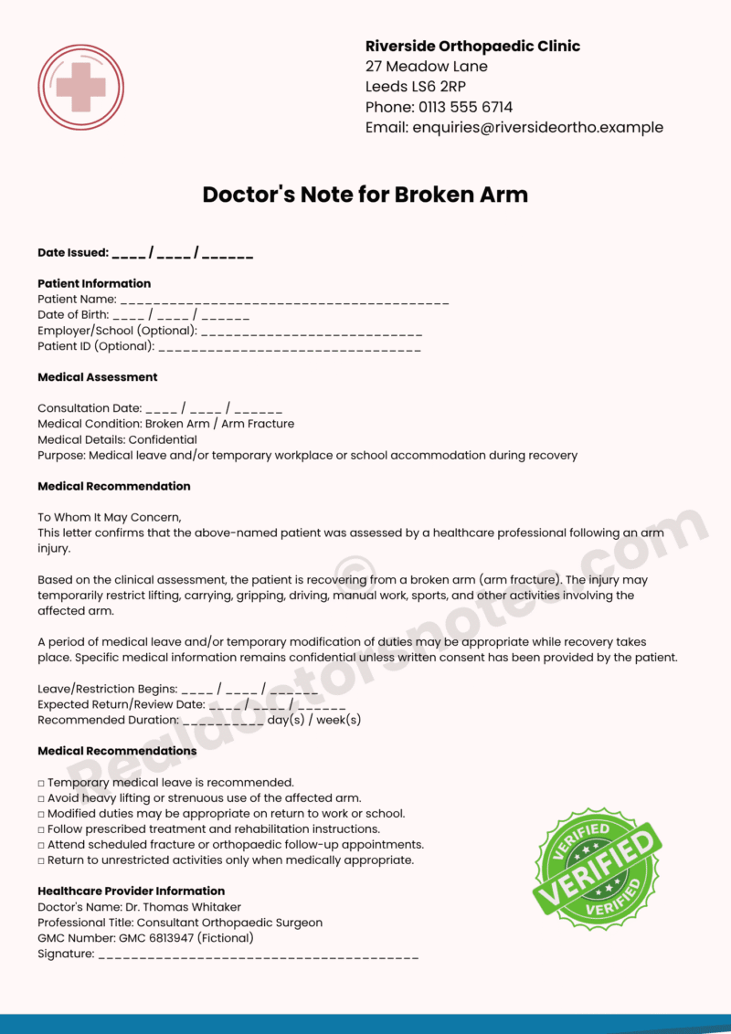 Broken Arm Medical Certificate Broken Arm Medical Certificate