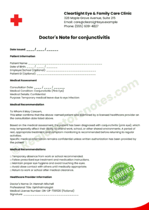 Conjunctivitis Eye Doctor's Note