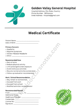 Doctor Excuse Note for Headache