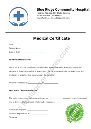 Doctor Excuse Note for Knee Pain