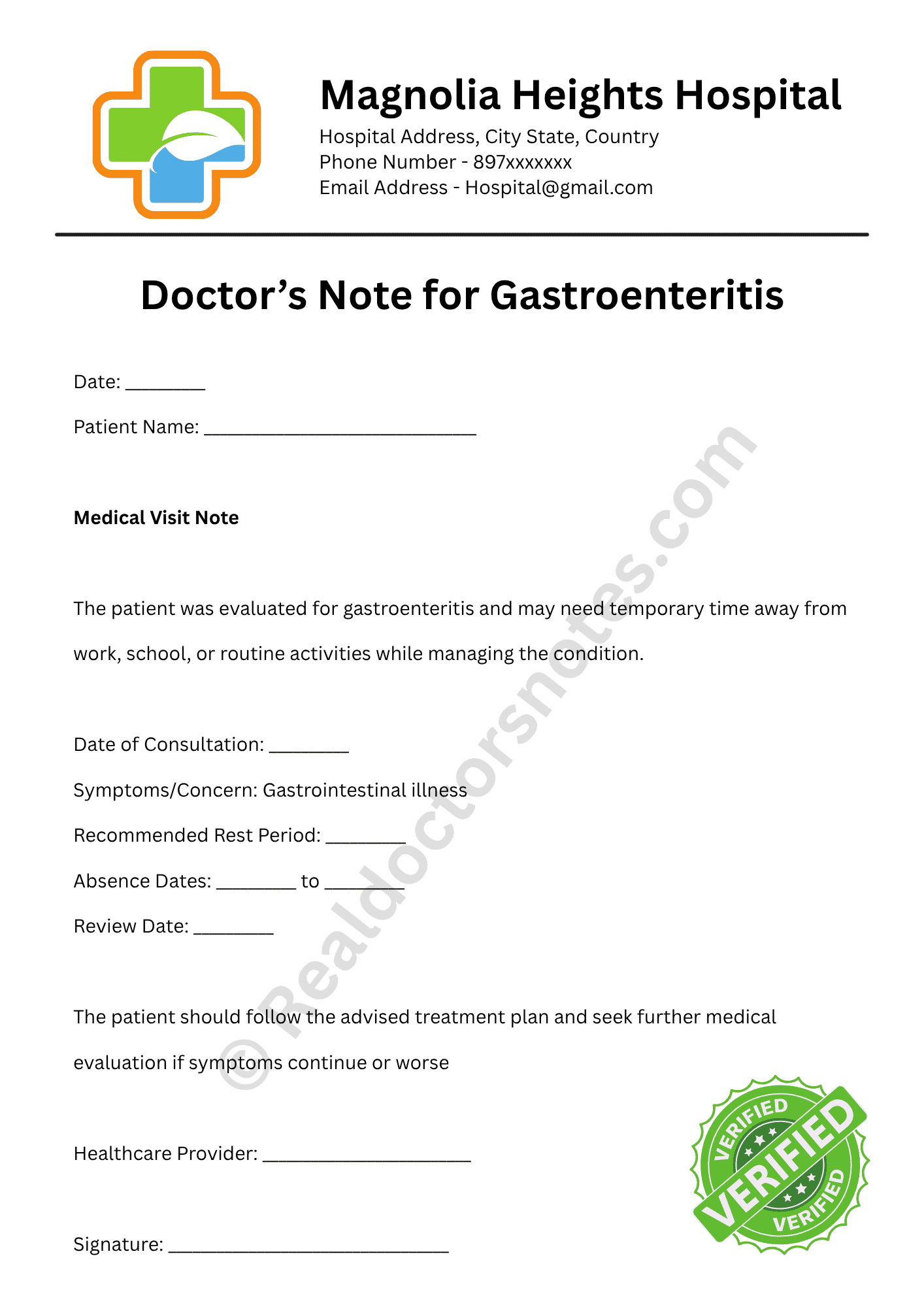 Doctor’s Note for Gastroenteritis