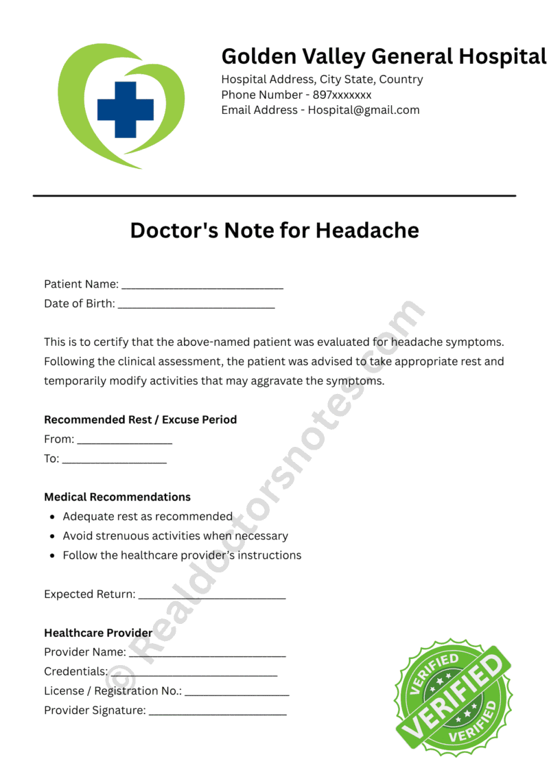 Doctor’s Note for Headache