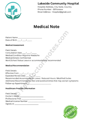 Doctor's Note for Migraine
