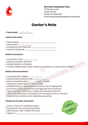 Doctor’s Note for Neck Pain at Work