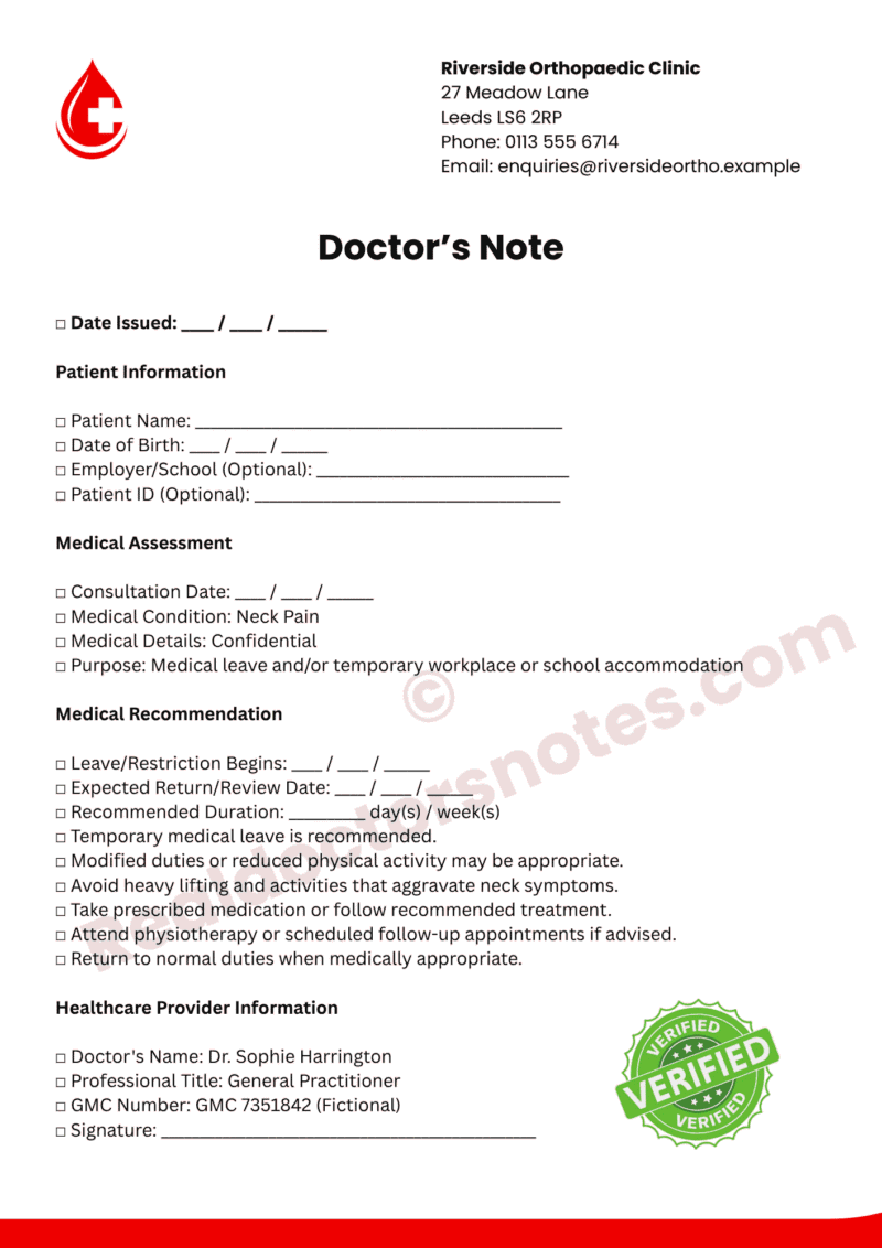 Doctor’s Note for Neck Pain at Work Doctor’s Note for Neck Pain at Work