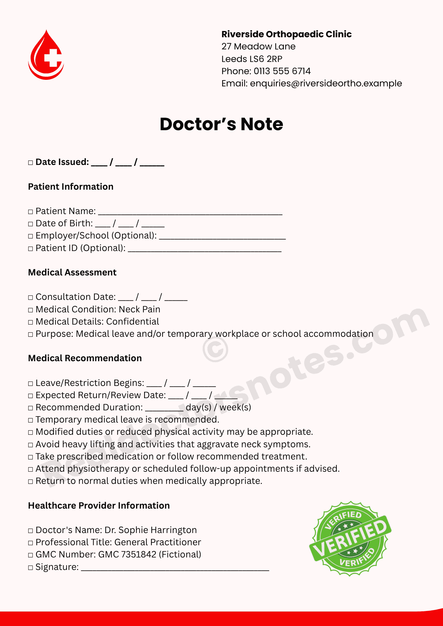 Doctor’s Note for Neck Pain at Work