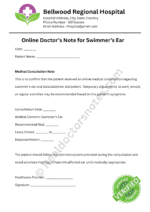 Doctor’s Note for Swimmer’s Ear Doctor’s Note for Swimmer’s Ear